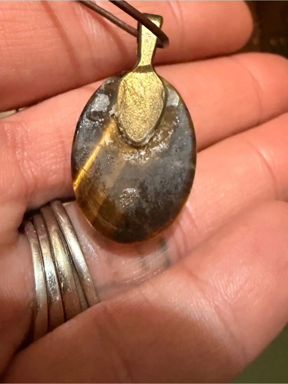 Vintage Tiger's Eye Oval Pendant on Brown Cord